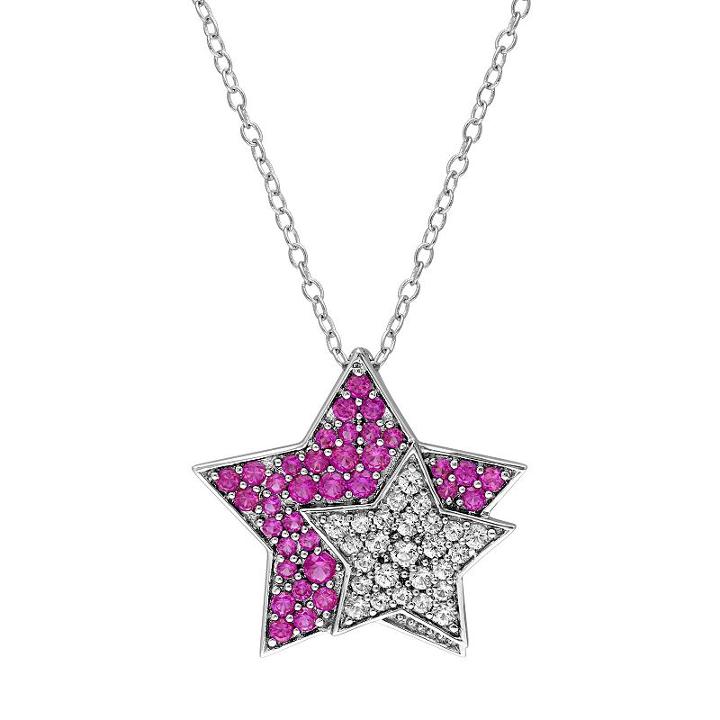 Sterling Silver Lab-created Ruby & White Sapphire Star Pendant, Women's, Size: 18, Red