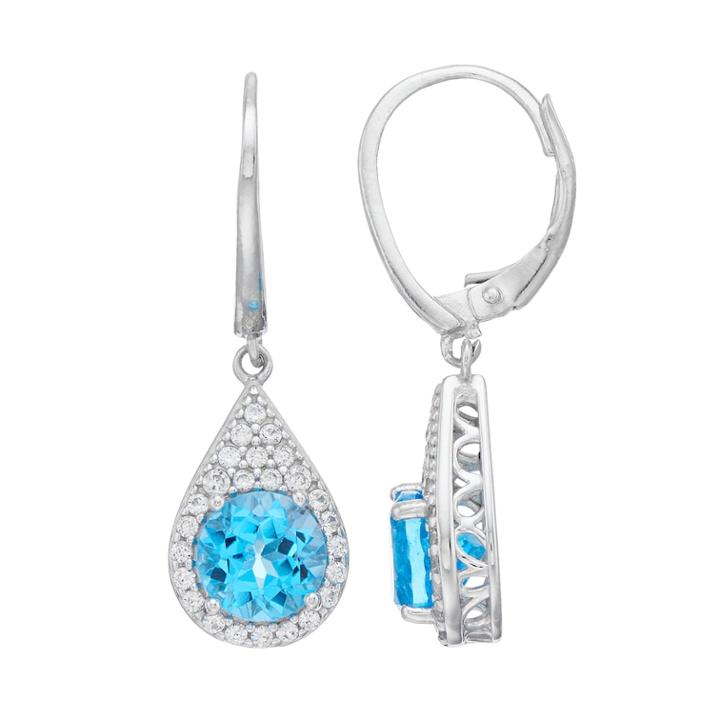 Sterling Silver Sky Blue Topaz & Lab-created White Sapphire Teardrop Earrings, Women's