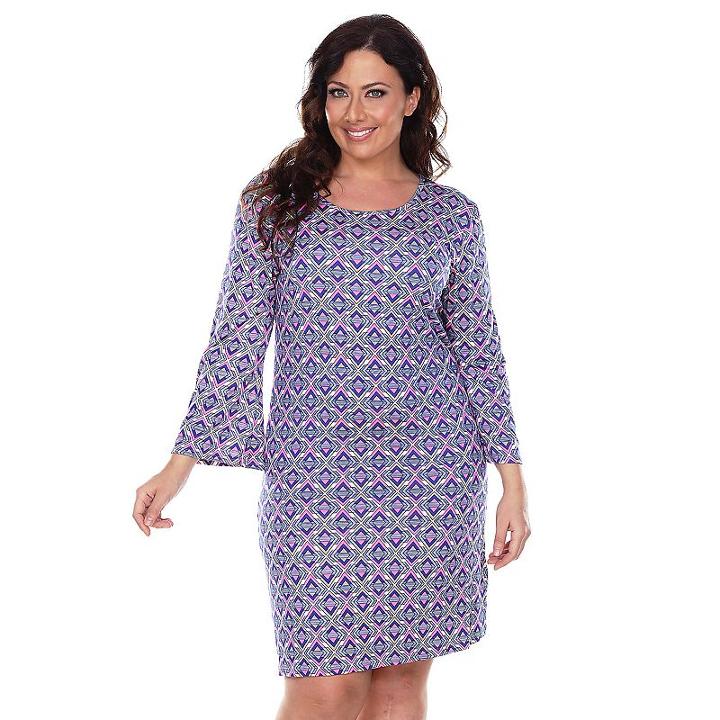 Plus Size White Mark Printed Shift Dress, Women's, Size: 1xl, Med Purple