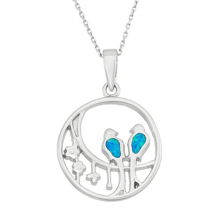 Lab-created Blue Opal Sterling Silver Birds Pendant Necklace, Women's, Size: 18