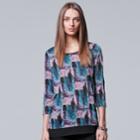 Women's Simply Vera Vera Wang Chiffon Trim Print Top, Size: Xl, Med Blue