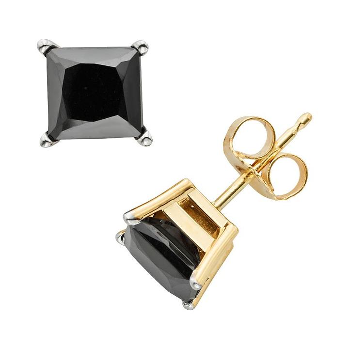 10k Gold 3-ct. T.w. Princess-cut Black Diamond Stud Earrings, Women's