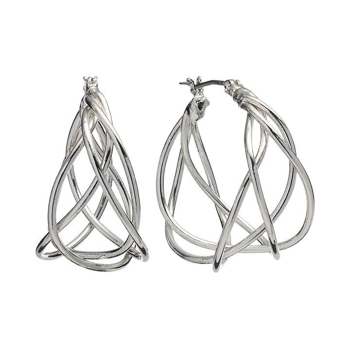 Dana Buchman Silver Tone Woven Hoop Earrings, Women's, Grey