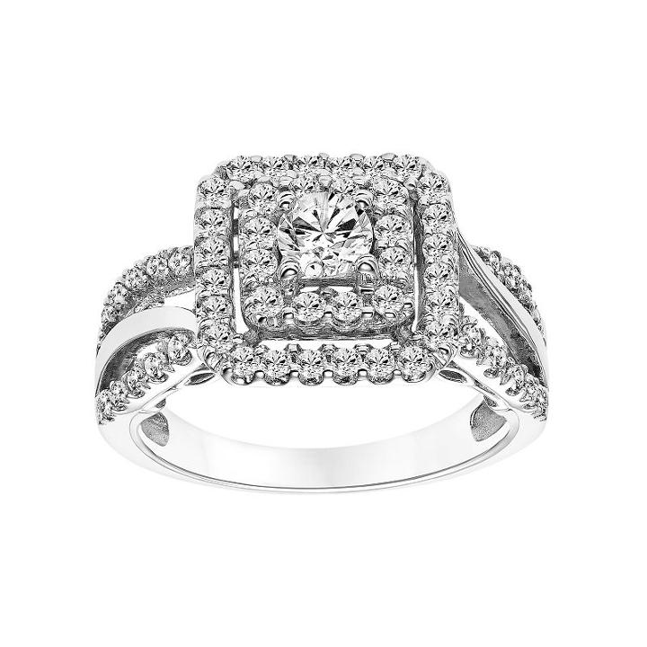 Simply Vera Vera Wang 14k White Gold 1 Carat T.w. Certified Diamond Square Halo Engagement Ring, Women's, Size: 7.50