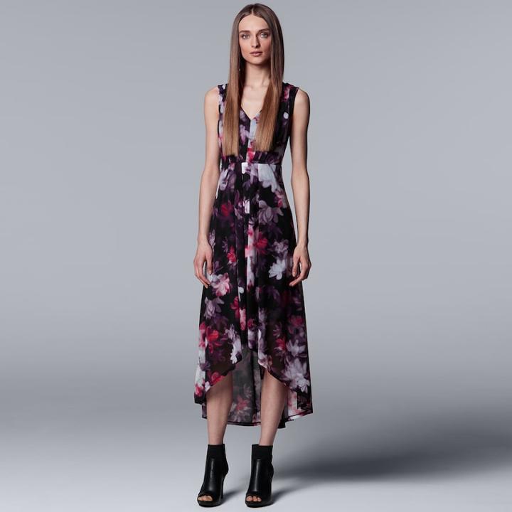 Petite Simply Vera Vera Wang Pleated High-low Maxi Dress, Women's, Size: Xs Petite, Black