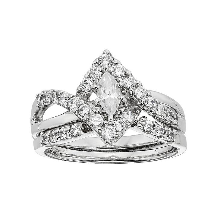 Diamonore Simulated Diamond Marquise Engagement Ring Set In Sterling Silver (1 Carat T.w.), Women's, Size: 8, White