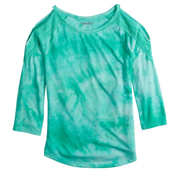 Girls 7-16 & Plus Size Mudd&reg; Crochet Trim Cold Shoulder Tee, Size: 16, Turquoise/blue (turq/aqua)