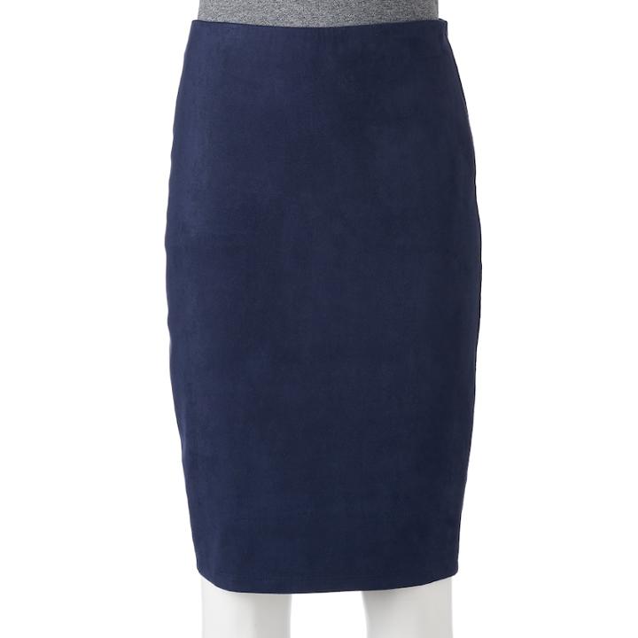 Women's Double Click Faux-suede Midi Skirt, Size: Small, Blue (navy)