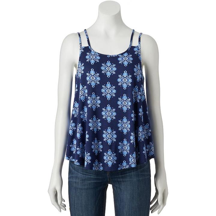 Juniors' Pink Republic Strappy Back Woven Tank, Girl's, Size: Small, Blue (navy)