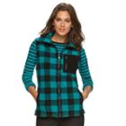 Petite Chaps Buffalo Check Fleece Vest, Women's, Size: L Petite, Black