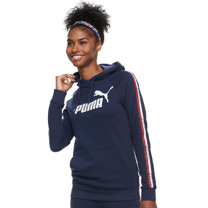 Women's Puma Graphic Tape Raglan Hoodie, Size: Xl, Blue