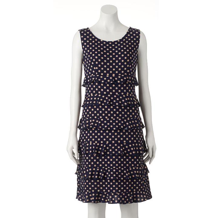 Women's Perceptions Ruffle Polka-dot Shift Dress, Size: 12, Blue (navy)