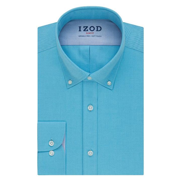 Men's Izod Slim-fit Performx Wrinkle-free Dress Shirt, Size: 17-32/33, Turquoise/blue (turq/aqua)