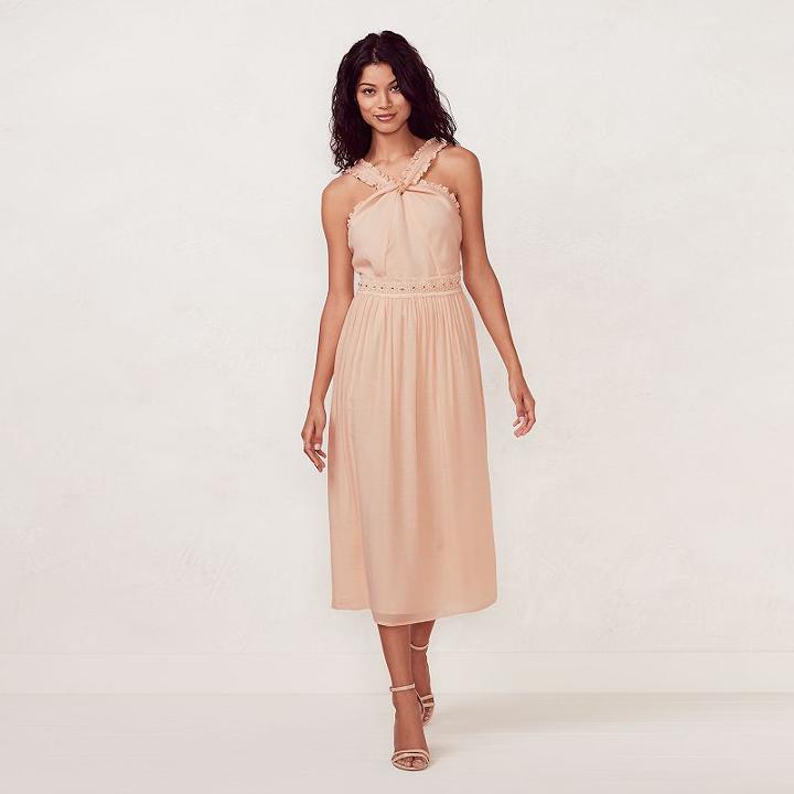 Women's Lc Lauren Conrad Ruffle Twist Halter Midi Dress, Size: Large, Lt Orange