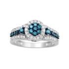 10k White Gold 3/4 Carat T.w. Blue & White Diamond Halo Ring, Women's, Size: 7