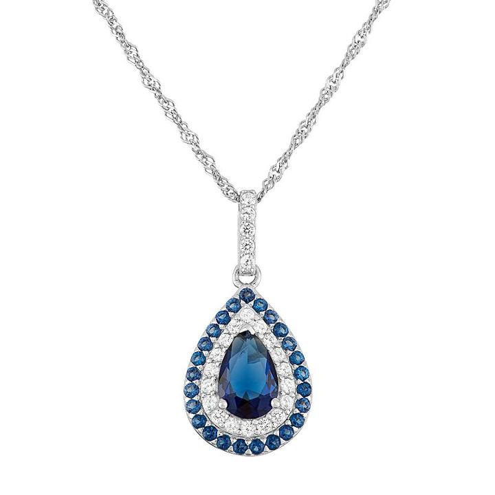 Sterling Silver Simulated Sapphire Teardrop Pendant, Women's, Size: 16, Blue