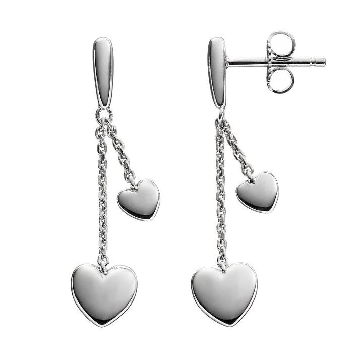 She Sterling Silver Heart Linear Drop Earrings, Women's, Grey