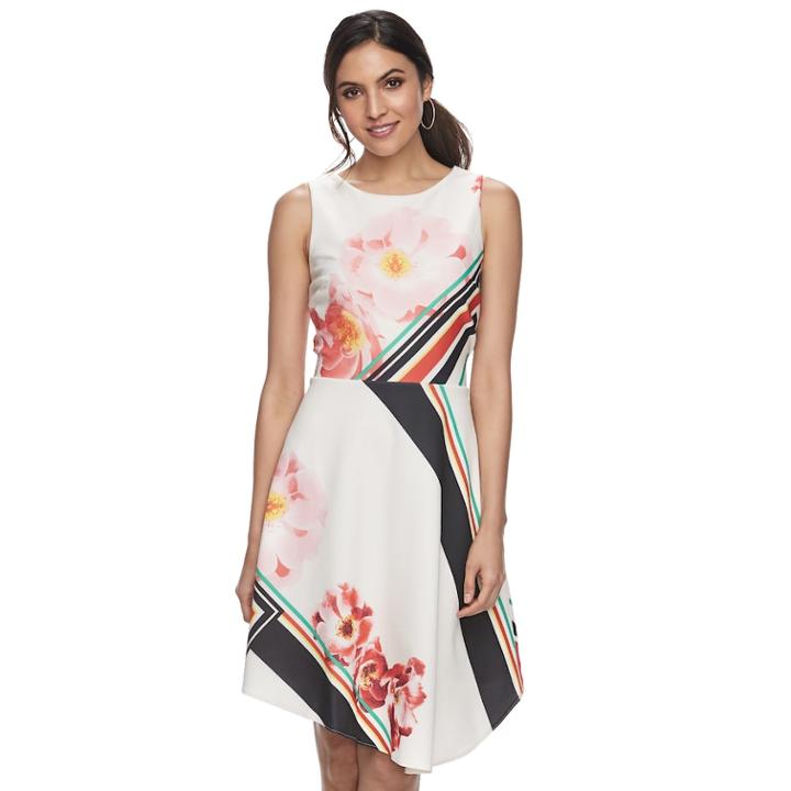 Women's Indication Mixed-print Fit & Flare Dress, Size: 4, Natural