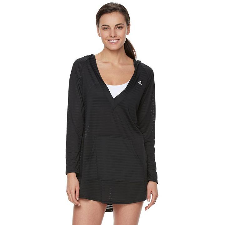 Women's Adidas Shadow Stripe Hoodie Cover-up, Size: Small, Black