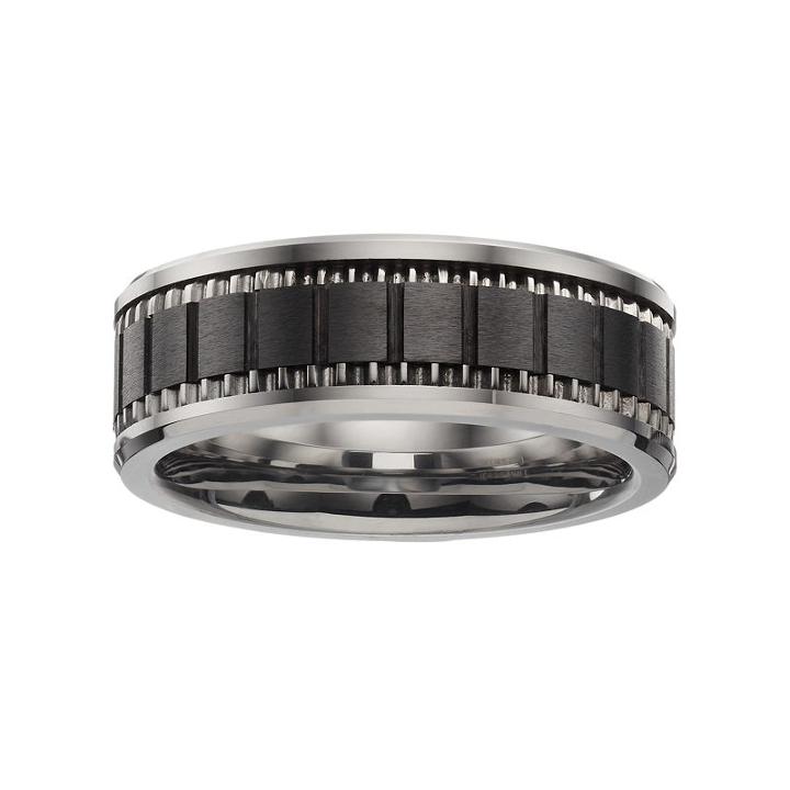 Stainless Steel & Black Ceramic Brick Band - Men, Size: 12