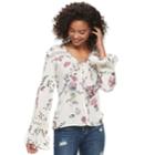 Juniors' American Rag Floral Bell Sleeve Blouse, Size: Large, White