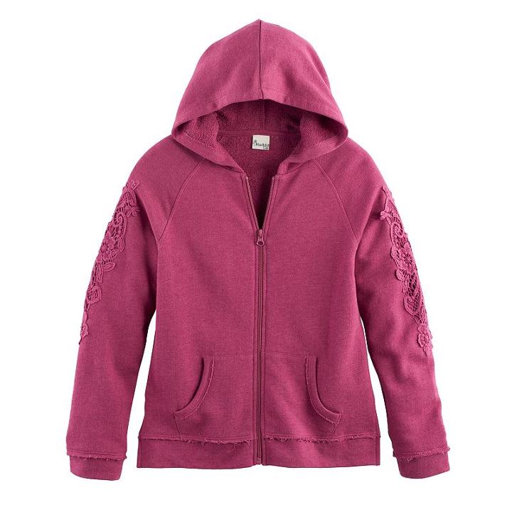 Girls 7-16 Mudd&reg; Zip-up Embellished Hoodie, Size: 10, Pink