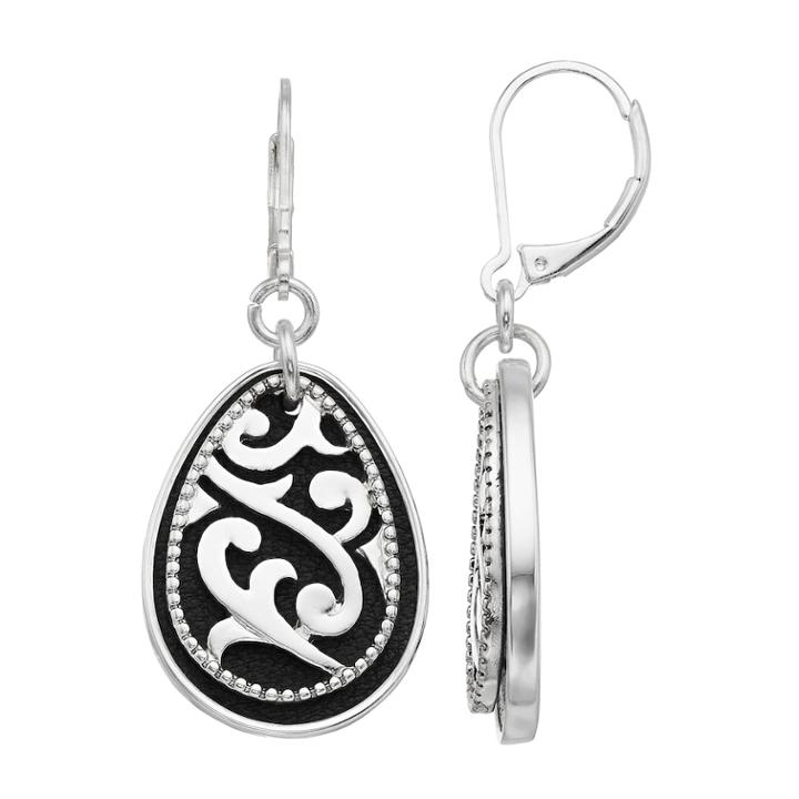 Napier Black Filigree Teardrop Earrings, Women's