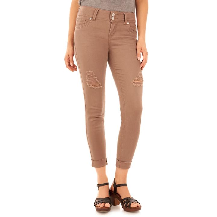 Juniors' Wallflower Curvy Ripped Ankle Pants, Teens, Size: 17, Med Brown