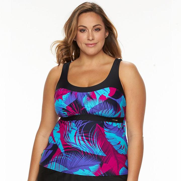 Plus Size Zeroxposur Printed Empire Tankini Top, Women's, Size: 16 W, Dark Blue