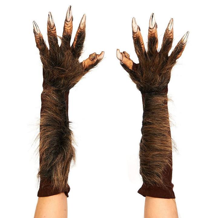 Adult Wolf Costume Gloves, Brown