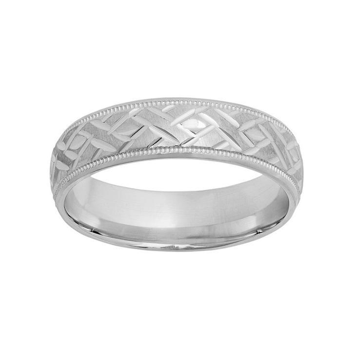 Sterling Silver Basket Weave Wedding Band - Men, Size: 12, Grey