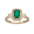 14k Gold Over Silver Lab-created Emerald & White Sapphire Halo Ring, Women's, Size: 6, Green