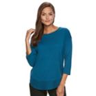 Women's Dana Buchman Curved-hem Sweater, Size: Large, Dark Blue