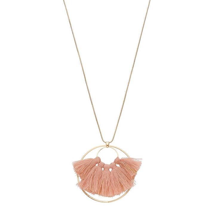 Lc Lauren Conrad Long Pink Tassel Hoop Pendant Necklace, Women's