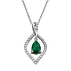 Simulated Emerald & Lab-created White Sapphire Sterling Silver Marquise Pendant Necklace, Women's, Green