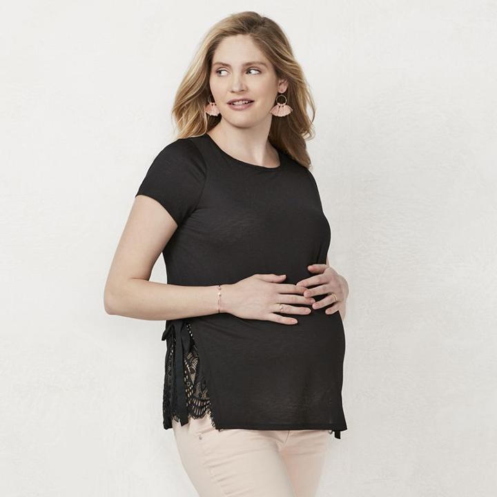 Maternity Lc Lauren Conrad Lace Inset Tee, Women's, Size: Xl-mat, Black