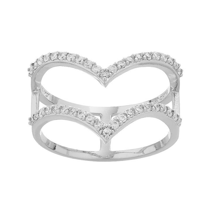 Fleur Cubic Zirconia Chevron Double Row Ring, Women's, Size: 7, Grey