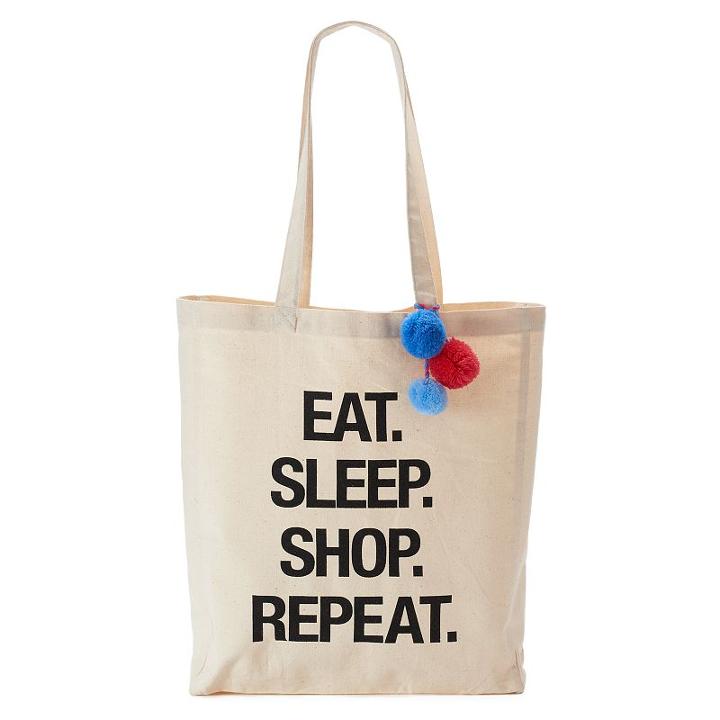 Tri-coastal Design Eat. Sleep. Shop. Repeat. Canvas Tote, Women's, Black