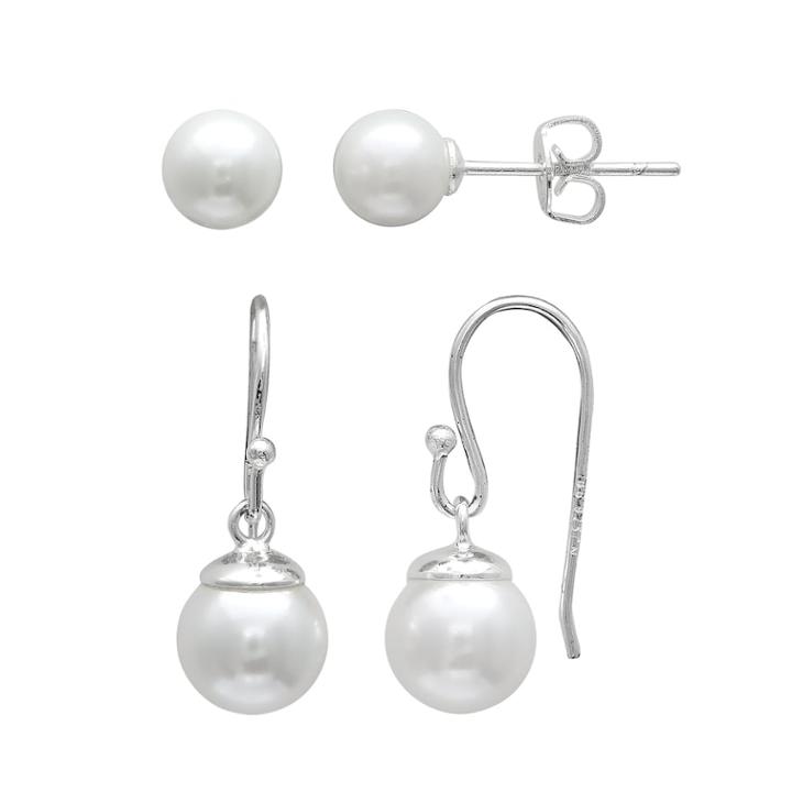 Primrose Sterling Silver Simulated Pearl Stud & Drop Earring Set, Women's, White