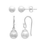 Primrose Sterling Silver Simulated Pearl Stud & Drop Earring Set, Women's, White
