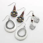 Mudd&reg; Silver Tone Leaf Drop And Teardrop Earring Set, Women's, Multicolor