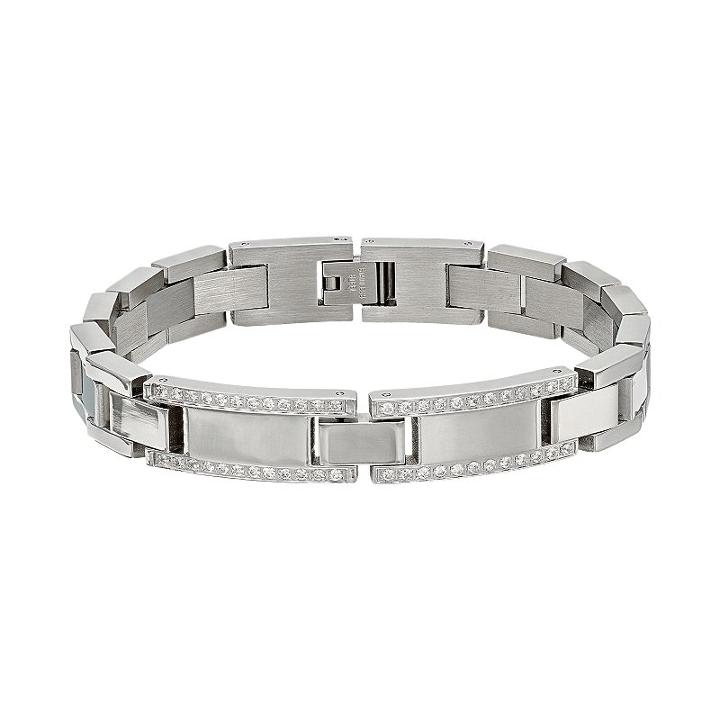 Men's Cubic Zirconia Stainless Steel Bracelet, Size: 8.5, White