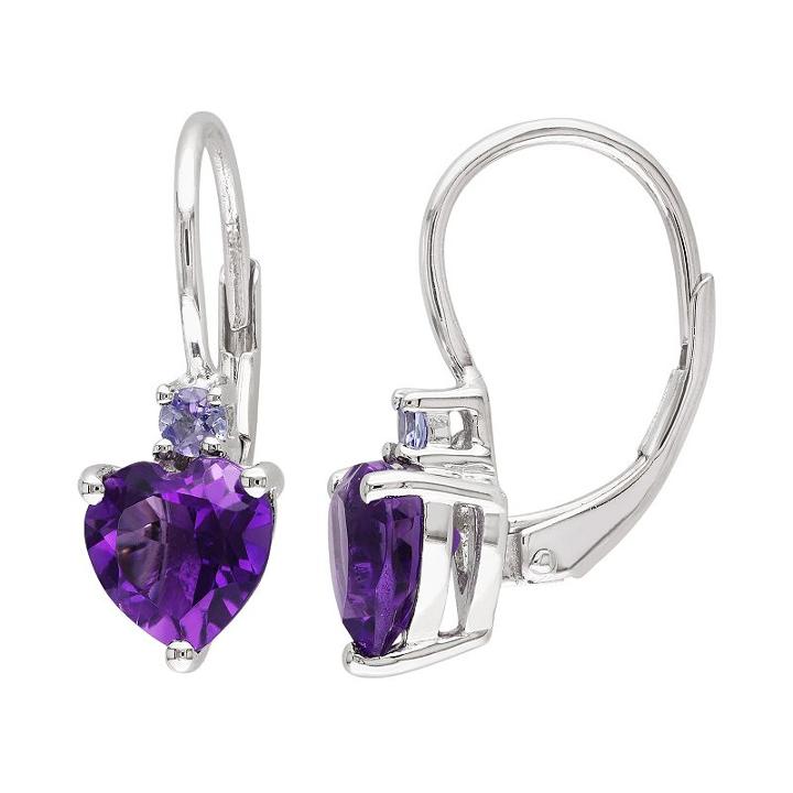 Sterling Silver African Amethyst & Tanzanite Heart Drop Earrings, Women's, Purple