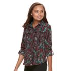 Petite Dana Buchman Patterned Button-down Shirt, Women's, Size: M Petite, Dark Red