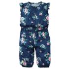 Baby Girl Carter's Floral Henley Jumpsuit, Size: 3 Months, Blue