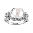 10k White Gold 1/6 Carat T.w. Diamond & Freshwater Cultured Pearl Ring, Women's, Size: 5