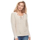Juniors' It's Our Time Lace-up Sweater, Teens, Size: Medium, Dark Beige