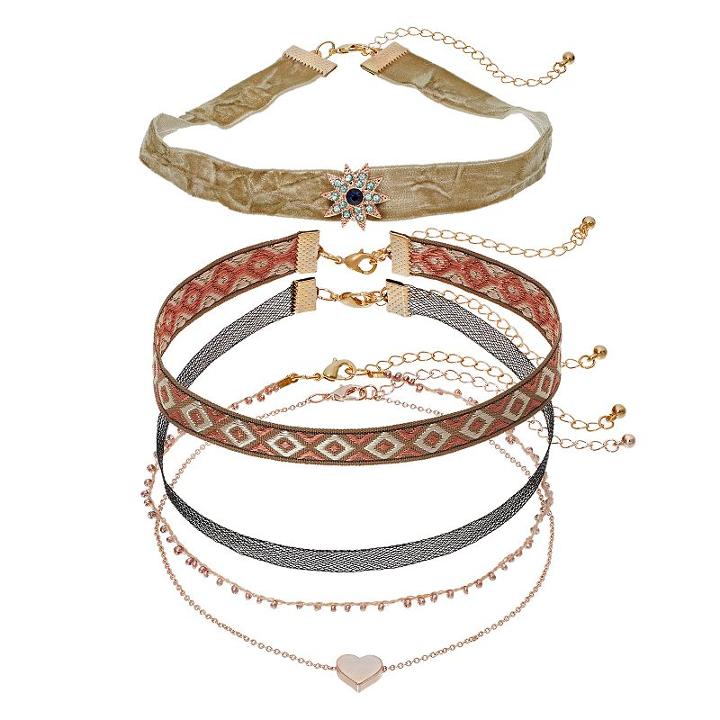 Starburst, Heart & Tribal Choker Necklace Set, Women's, Pink