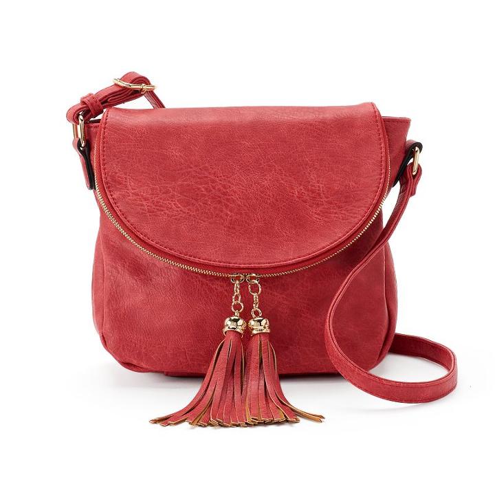 Deluxity Tassel Flap Crossbody Bag, Women's, Red