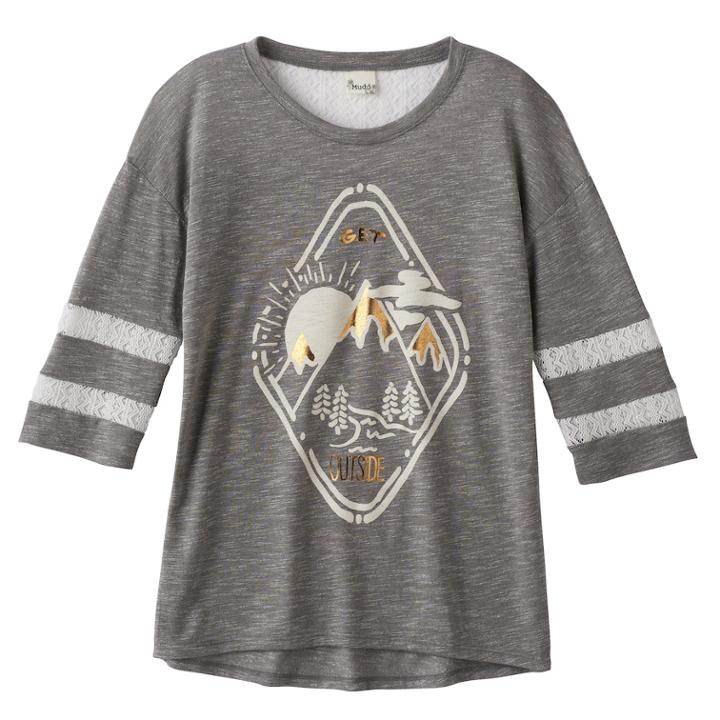 Girls Plus Size Mudd&reg; Lace Yoke Varsity Tee, Size: 14 1/2, Oxford